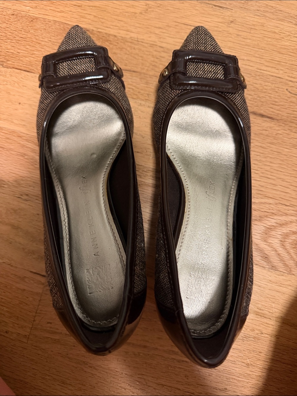 Anne Klein Brown Pointed Toe Flats with Buckle Accent